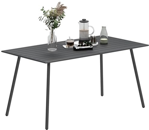 Outsunny Mesa Jardín Exterior Rectangular de Acero 150x80x74 cm Mesa Terraza Exterior con Diseño en Lamas Resistente a la Intemperie Fácil de Limpiar Gris Oscuro