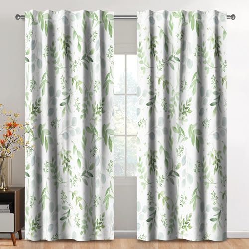 Kzzfqxb 107x160cm Leaves Curtains 2 Panels, Botanical Plants GreenLeaves Vines Willow Twigs Branches Wild Grasses Buds Window Drapes, Refreshing Lush Decor for Living Room Bedroom