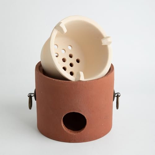 ZOLPINL Holzkohleofen aus rotem Ton, Camping-Holzkohleofen, altmodischer Röstofen, Kochteeofen, Kaffeekocher, geeignet für Zuhause, Camping, Teezubereitung