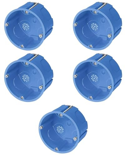 5 Scatole tonde 502 ⌀68x40 mm da incasso a parete, 2 moduli/posti, per cartongesso, legno, in tecnopolimero ad alta resistenza, cassetta per impianto elettrico, universale per serie civili, blu
