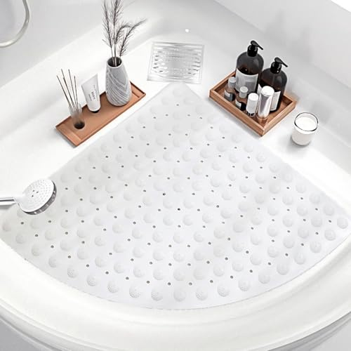 Wintfarm Duschmatte rutschfest Dreieckig 65x65 cm,Duscheinlage rutschfest mit Saugnäpfen,PVC Antirutschmatte Dusche Schimmelresistent und Maschinenwaschbar,Duschvorleger Eckdusche (Weiß)