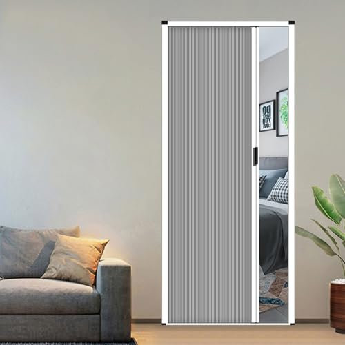 Einziehbare Duschtür mit Griff, Zellstoff, Raumteiler, Falttür für Schlafzimmer/Badezimmer/Küche/Büro/Wohnmobil, Grau