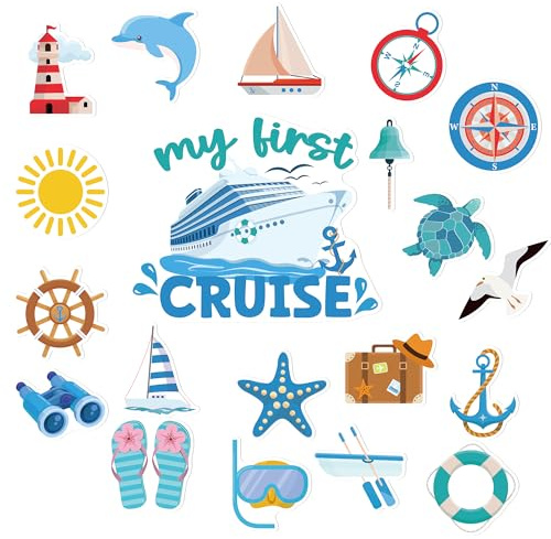Cruise Door Magnets Ship Decoration - 20 Pcs My First Cruise Trip Door Magnetic Slipper Magnet Decorations Anchor Dolphin Sticker for Stateroom Carnival Party Cabin Decal Magnet Decor