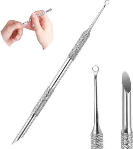1 herramienta para empujar cutículas 2 en 1, herramienta de manicura de acero inoxidable con bucle y puntas biseladas, levanta y elimina suavemente las cutículas