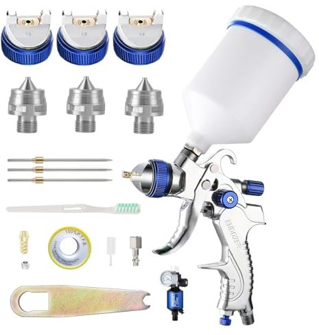 Paint Sprayer, 600cc HVLP Spray Gun with 1.3mm/1.4mm Nozzles, Includes Gauge for Auto Paint, Primer, and Top Coats