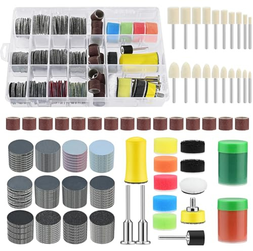 290pcs 25mm Wet and Dry Sanding Discs and Drum Sander Set - 60-10000 Grit Sanding Discs & Sanding Pads Sanding Bits Accessories for Dremel Rotary Tools Sandpaper for Resin Wood Metal Mirror Jewelry