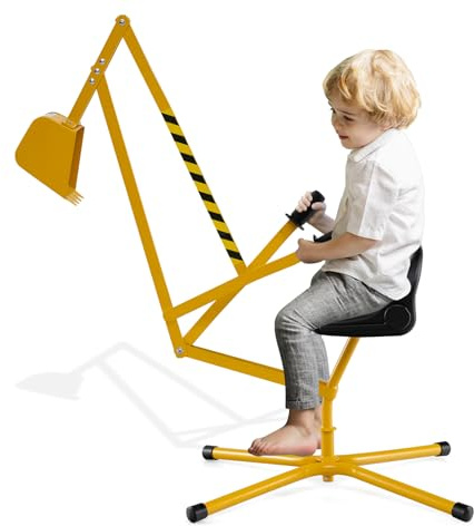 COSTWAY Pelleteuse Enfant avec Siège Pivotant à 360°& Pelle, Tractopelle pour Bac à Sable avec Cadre Métal & Base Croisée, Jouet Pelleteuse Excavatrice Manuelle pour Sable Terre Neige, 3 Ans+