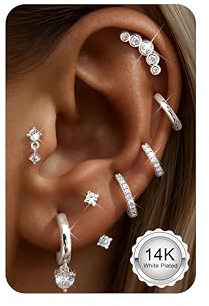 Adramata 7 par örhängen dam rostfritt stål piercing guld silver örhängen allergivänliga örhängen piercing tragus helix smycken dam flickor, 10 millimètres, Rostfritt stål
