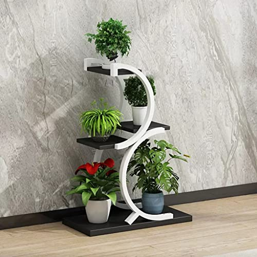 Supporto per piante in ferro a 4 ripiani per interni ed esterni, in metallo, per giardino, scaletta per fiori, balcone, decorazione per la casa, elegante design nero