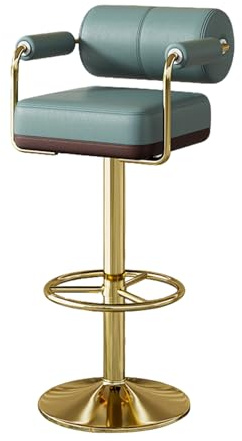 Vigosit Barhocker Set Höhenverstellbar, Barstuhl mit Lehne & Armlehne, 360° Drehbarer Tresenhocker für Küche, Gepolsterter Küchenhocker mit Großer Sitzfläche & Stabiles Metallgestell， Grün(1 Stück)