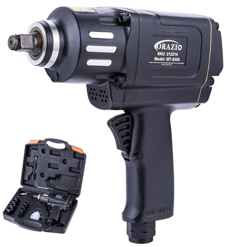 ORAZIO 1/2 Air Impact Wrench 1200NM, Twin Hammer, 8 Sockets 12-24mm, Professional Garage Car Truck Wheel Tyre Bolts Removal Installation Pneumatic Toolkit