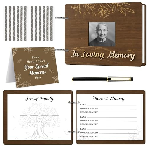 TICIAGA Wooden Funeral Guest Book - 70Pcs in Loving Memory Guest Book with Black Pen Please Sign Table Card, Funeral Guestbook for Memorial Service, Memory Book for Guests to Sign in with Condolence