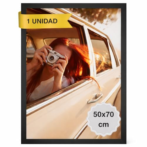 MARCOFOTO Marco de Fotos 50x70 cm Negro Portafotos de Pared en MDF con Plexiglas - Ideal para Diplomas, Títulos Universitarios, Pósters y Fotografías - Decoración Hogar y Oficina