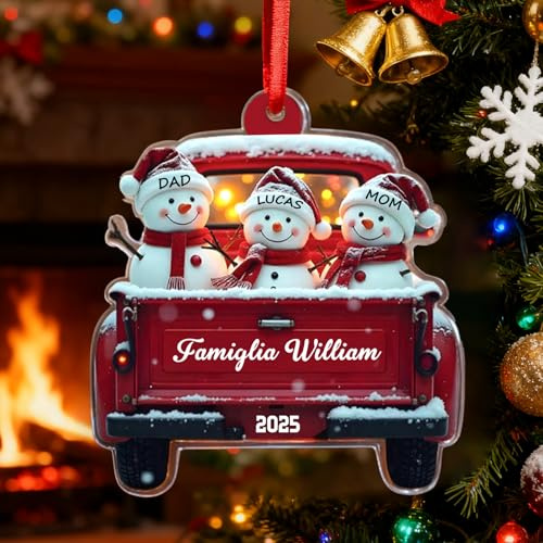 Decorazione Natalizia Personalizzata con Nomi,Pallina di Natale Acrilica con Famiglia Pupazzo di Neve,2-8 Nomi,Addobbo Albero di Natale Personalizzato,Regalo Originale per Famiglia e Amici (style01)