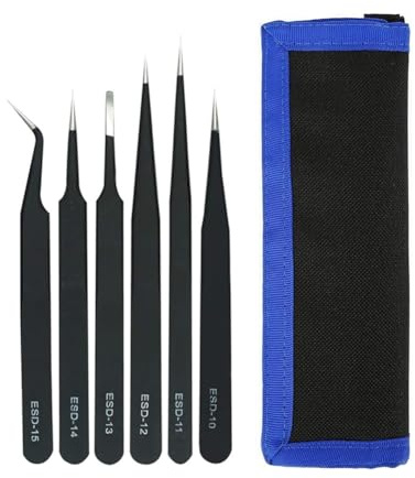 YIKUBO Precision Tweezer Set,6pcs Tweezers Cloth Bag for Model Making and Crafts,Resistant Stainless Steel Tweezers with Thick, Durable Design
