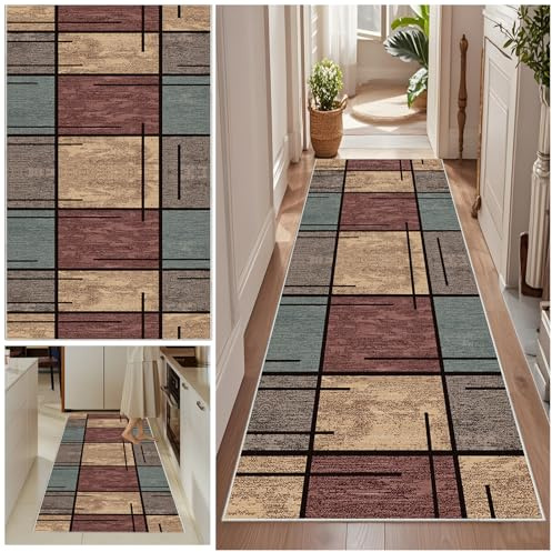 Qemgrste Läufer Teppich Flur Küche 70 x 300 cm Waschbar Absorbierend rutschfest Teppich Läufer Flur Küchenläufer Kurzflor Küchenteppich, Flurteppich Läufer Lang Wohnzimmer Schlafzimmer Korridor