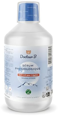 Solución salina estéril 0,9% NaCl – Solución fisiológica para lavado nasal, cuidado nasal, bebés y limpieza de heridas (500 ML)