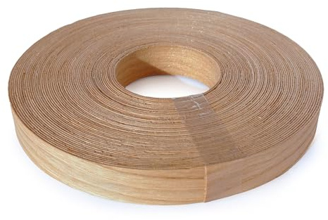 Bricoroll - Canto Preencolado - Aplicación con plancha - Elaborado en Madera Natural - Diseño de Roble - 22mm x 20m - Para Tableros y Muebles - Fácil Aplicación - Fabricado en España