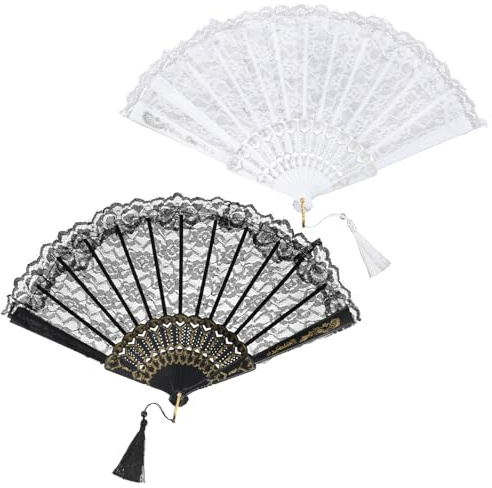 Gemoioio 1920s Vintage Lace Hand Fan for Wedding, Art Deco Fan 2Pcs