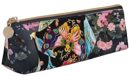 Romantique Paris Tour Eiffel Bycicle Imprimés Triangle Trousse à crayons & Trousse à cosmétiques, Cuir PVC Fermeture éclair Organisateur pour l'école, le bureau, les voyages Cadeau, Geisha japonaise