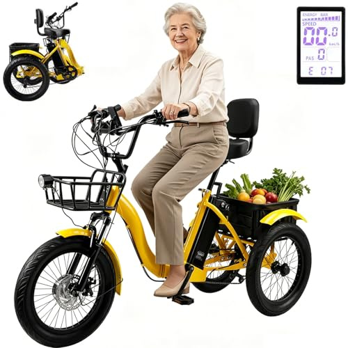 EaThsalL 18 E Bike Dreirad für Erwachsene Elektro Klappbar Zoll Klappbar Dreirad 3 Rad Elektrodreirad mit Gepäckkorb Breitreifen für Erwachsene Zusammenklappbar, Leichter Einstieg 120 kg Tragkraft B