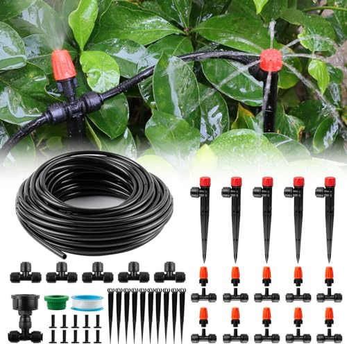 Système d'irrigation de jardin 20 m, irrigation goutte à goutte automatique avec buses réglables, système micro goutte à goutte DIY économie d'eau pour balcon, parterre surélevé, serre, terrasse et