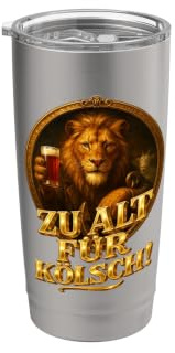 León y cabra con texto en alemán ZU ALT FÜR KÖLSCH Vaso térmico de acero inoxidable de doble pared