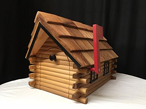 Amish Handgefertigter ländlicher Briefkasten mit Flagge, Holz, Dach, Blockhütte, Schwarz
