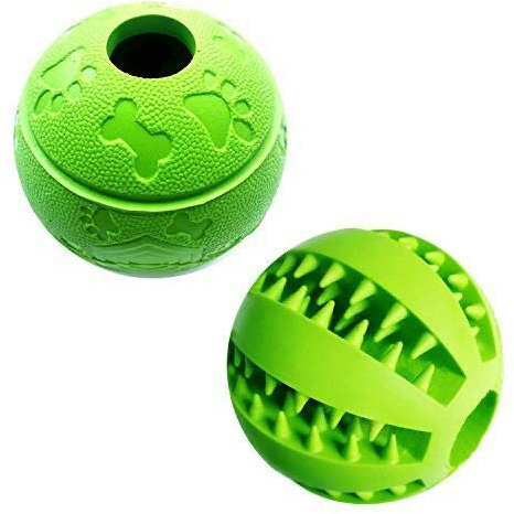 Feixun Interactive Dog Toy - Rubber Food and Tooth Cleaning Ball, 7.6-8.1cm (1*Green Type A + 1* Green Type B)