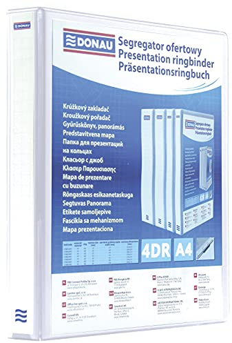 DONAU 2788204PL-09 Präsentationsringbuch Präsentationsordner Ringbuch Präsentation/Weiß / 4-D-Ring-Mechanik-Mechanik DIN A4 Füllhöhe 20 mm/mit Taschen/ 1 Stück