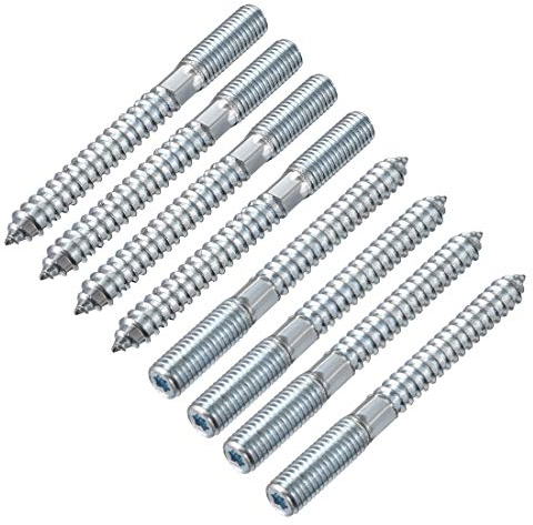 sourcing map 8 Stück M10 Aufhänger Schrauben Länge 4(100 mm) Doppelkopfschrauben Selbstschneidende Ersatz 10 mm Holzverbindung Möbelbeine