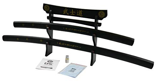 Epic Swords Katana Wakizashi Black Aikuchi Daisho Samuraischwert Schwertpaar Deko stumpf mit Schwertständer und Zubehör