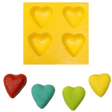 Hearts 4 Cavity Flexible Silicone Molds for Cream Cheese Mints, Chocolate, Fondant, Gummy, Fat Bombs, Ice Hearts, Soap, Buttercream, Butter, Candy Melts, Cookie Dough, Mousse