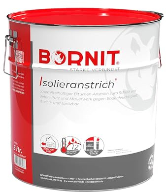 BORNIT Isolieranstrich Bitumen-Anstrich gegen Bodenfeuchtigkeit, 5 Liter Bitumenlösung, Feuchtigkeitsschutz für Beton, Ziegel und Putz