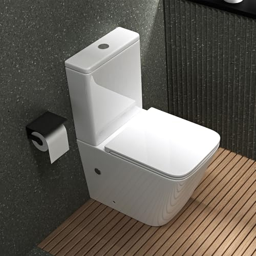 Mai & Mai WC à Poser en Céramique Blanc Toilette Complet Abattant avec Frein de Chute S112T