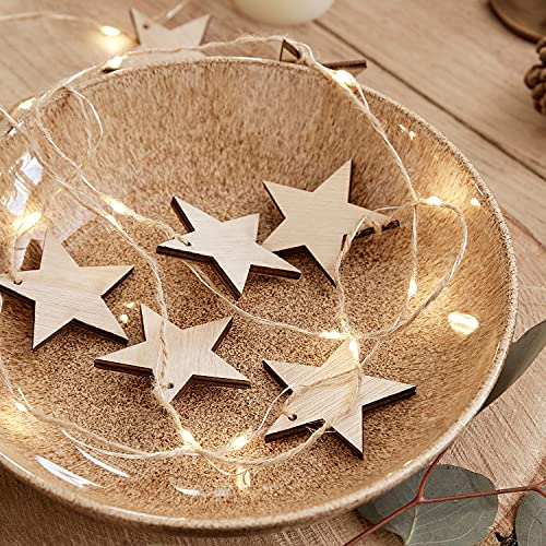 Lights4fun 20er Micro LED Sternen Lichterkette Aus Holz mit Timer batteriebetrieben