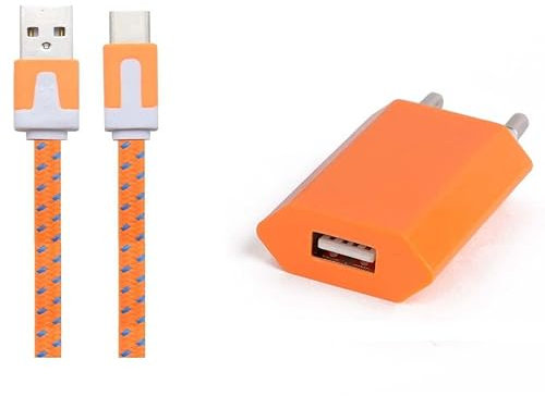 Pack Chargeur pour Huawei Nova 9 Smartphone Type C (Cable Noodle 1m Chargeur + Prise Secteur USB) Murale Android (Orange)