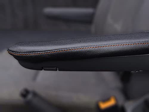 The Tuning Shop Armlehnen-Bezüge, Echtleder, Orange, für VW T5 Transporter Caravelle, Schwarz, 2 Stück