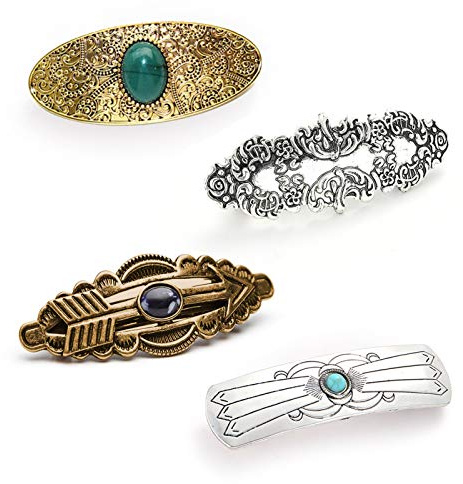 4 Packungen Vintage Edelstein Dekorative Haarspangen für Frauen Mädchen Klassisches geschnitztes Muster Retro Metall Französische Haarspangen Haarnadeln Feder Haarspangen Zubehör