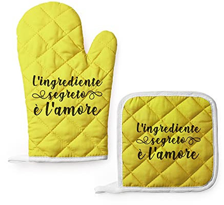 Set da Cucina Guanto da Forno e Presina Colorati Festa della Mamma Dei Nonni Personalizzato Idea Regalo Speciale Compleanno Natale per Mamma Nonna Chef Cuoco Cucina L'ingrediente Segreto è l'Amore