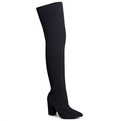 topschuhe24 2554 Damen Overknee Stiefel Strick Stulpen, Farbe:Schwarz, Größe:37 EU