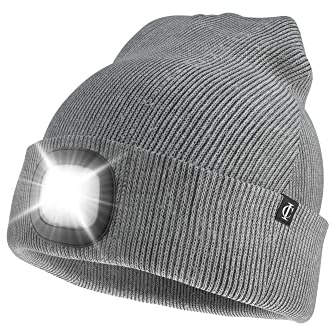 Idyllicomfort - Gorro con luz LED, recargable por USB, manos libres, unisex, gorro de punto con luz para senderismo, ciclismo, camping, correr, regalo para hombres, mujeres, adolescentes, gris, M-L