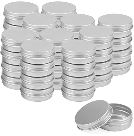 JOIKIT 40 PCS 30ml 1oz Aluminum Tin Cans, Silver Round Tin Containers with Screw Lid, Empty Metal Travel Container Tin Jars for Make Up, Candles, Jewelry