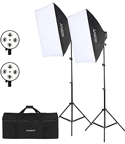 Andoer Juego de iluminación softbox 2 x 50 x 70 cm, 2 x 4 en 1, 2 trípodes de luz de 2 m, bolsa de transporte para estudio, fotografía de producto y moda, YouTube