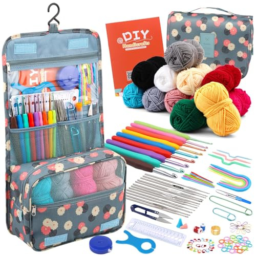 ENCHOL 130Pcs Crochet Kit for Beginners, Complete Crochet Kits | Crochet Sets with Yarn, Knitting Kit with Yarn, Crochet Hooks fo DIY Handicraft Knitting Projects