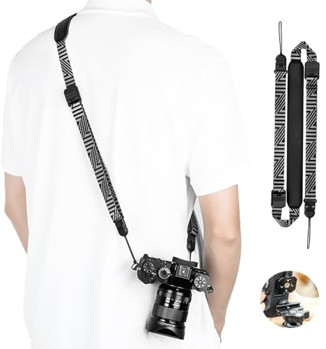 JJC Camera Quick Release Shoulder Strap, Leather Padded Adjustable Strap | Patented Quick Release Buckle (2026 Red Dot Winner), w/ 3-layer Wear Alert Loop, Length 95-145cm, Load Capacity 176lbs