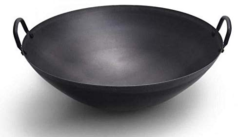 OQHAIR Wok, Wok de Hierro Fundido Antiadherente, el Cuerpo de la Olla es Grueso y Duradero, sartén Grande de Hierro Vintage sin Recubrimiento, 36 cm (36 cm)