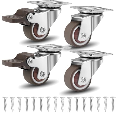 Jinsion Set di 4 Ruote Girevoli, 25mm, 2 con Freni + 2 Senza Freni, Capacità 60kg, Ruote Carrello Girevoli per Tavolini, Scaffali per Piante