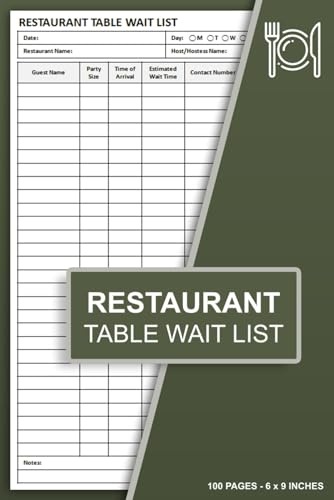 Restaurant Table Wait List: Restaurant Wait Seating Chart | Busy Restaurant Guest Seating Log Book | 100 Pages