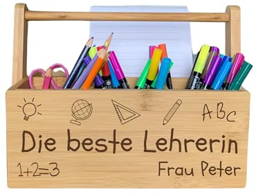 Gravello Stiftehalter Geschenk Lehrerin, Lehrer, Erzieherin | Abschiedsgeschenk, Schreibtischorganizer, Personalisierte Stiftebox